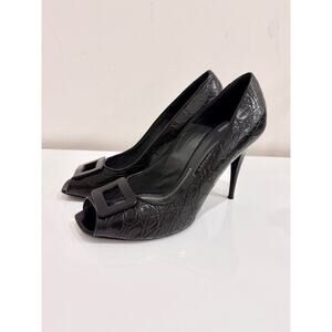 Vintage Gianfranco Ferre Textured Leather Peep Toe Pumps Black Womens 40/US 9.5